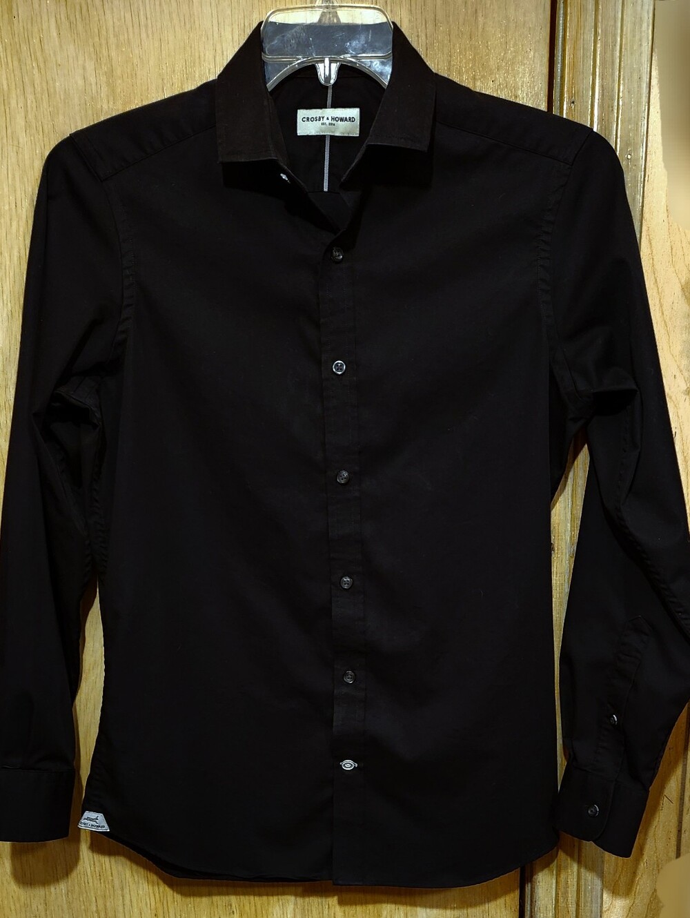 Crosby & Howard Mens Med Black Dress Shirt Long Sleeve Cotton Blend Button-up
